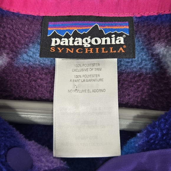 Patagonia Synchilla T-Snap Fleece Pullover Purple Blue Aztec Womens Size Large - Picture 15 of 16